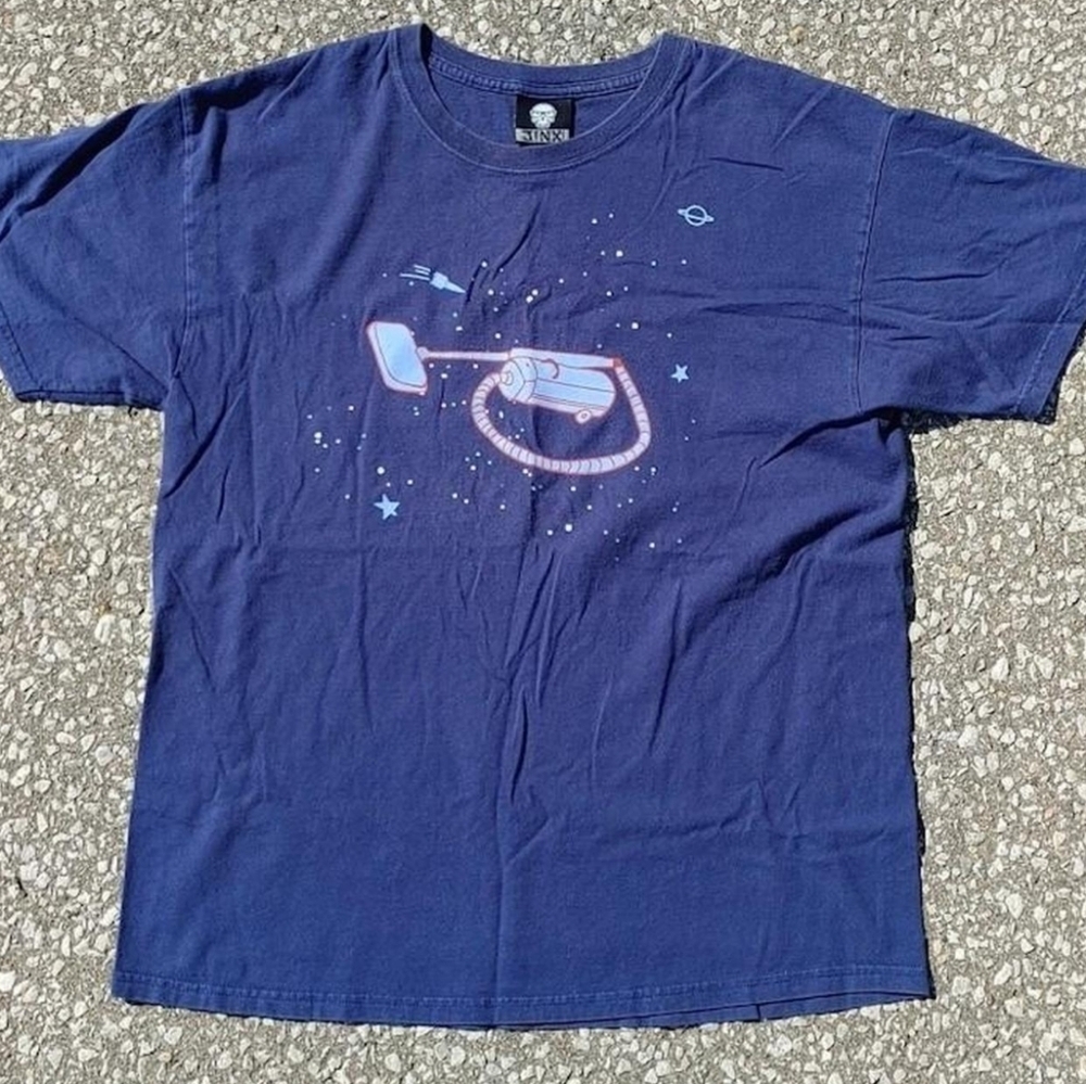 Vtg Jinx Brand Space Vacuum Graphic T-Shirt Y2K Gamer Cyber Black Large